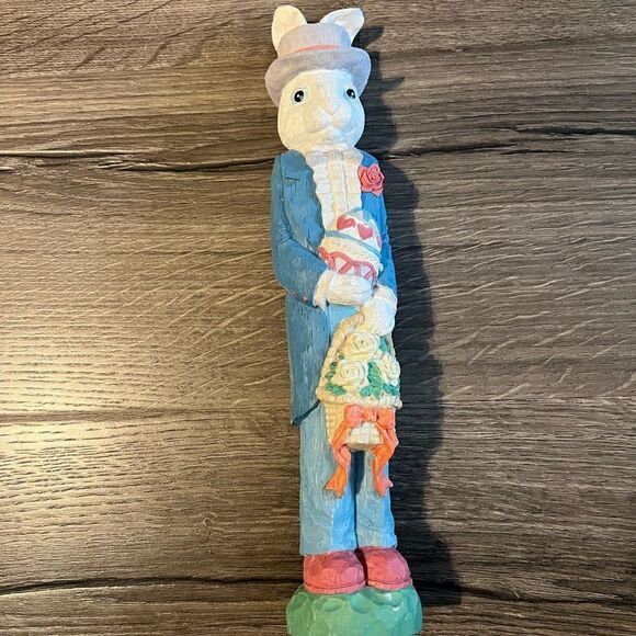 Brian Basket Roses 12" Bunny Pencil Figurine Multicolor Rabbit Easter Decoration - Picture 2 of 5
